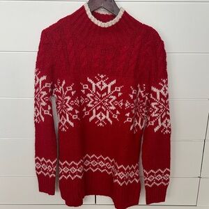Talbots Red and White Snowflake Crewneck Sweater